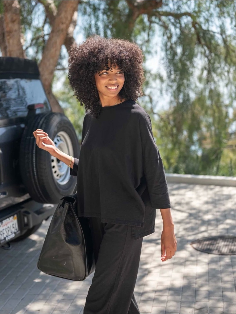 Mersea 3/4 Sleeve Catalina Tee Slub Cotton Black One Size EUC